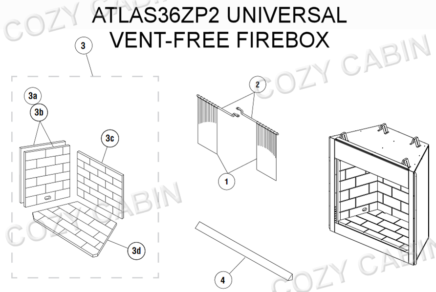 UNIVERSAL VENT FREE FIREBOX (ATLAS36ZP2) #ATLAS36ZP2